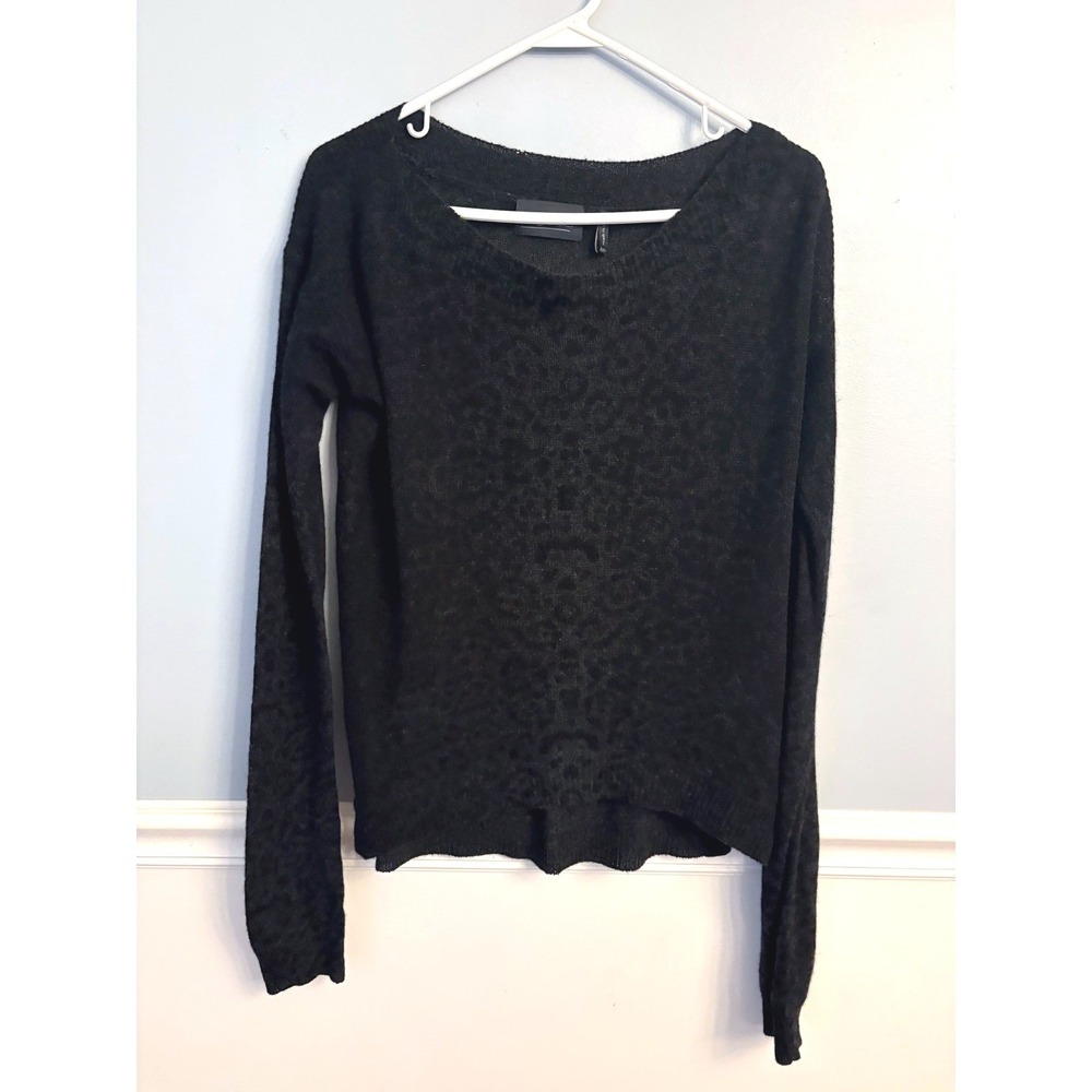 Line Luxury Cashmere Black Leopard Print Sweater Long Sleeve Top Edgy Size Small